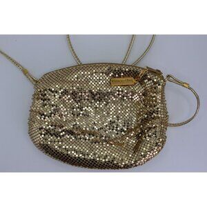 Whiting & Davis Gold Mesh Evening Bag With Shoulder Strap & Zipper Closure